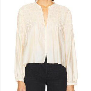 Smocked Collarless Blouse